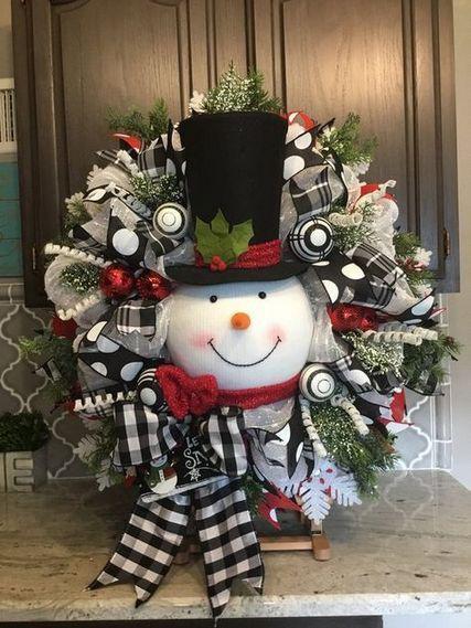Snowman wreath, Christmas ornament, Christmas decoration: Christmas Day,  Santa Claus,  Christmas tree,  Christmas ornament,  Christmas decoration,  Floral design,  Snowman wreath  