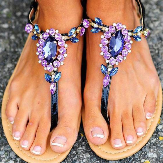 PU Flat Peep-toe Slipper Thong Sandals: 
