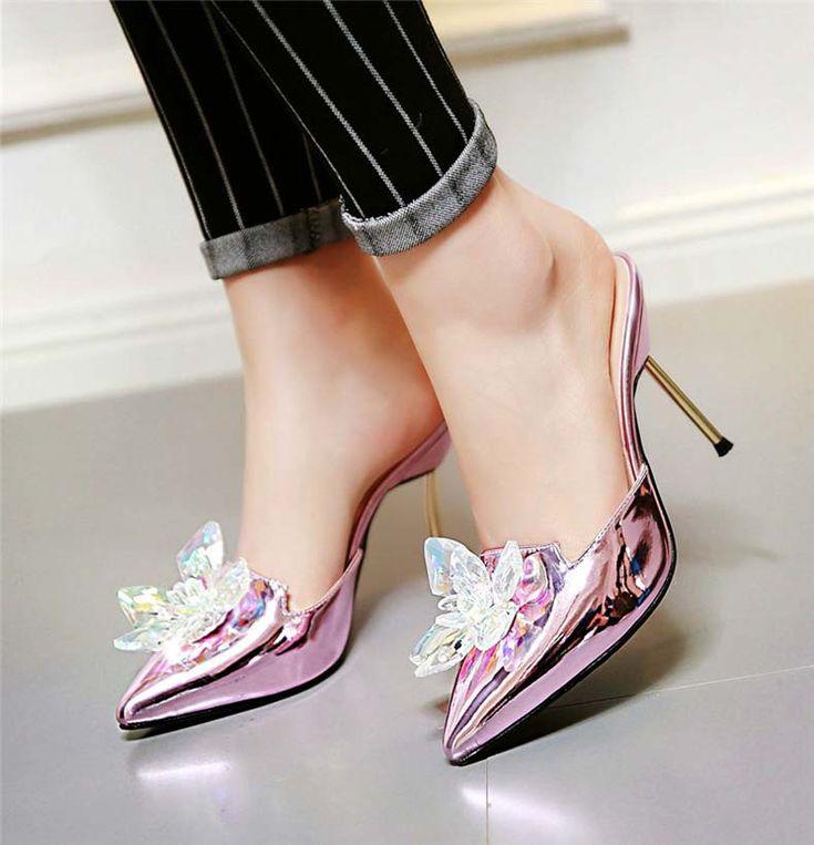 Pencil Heel Shoes. Pointed Toes Crystal Patch Pencil Heel Shoes For Women: High-Heeled Shoe,  Court shoe,  High Heel Ideas,  Best Stilettos Ideas,  Girls Sandals,  shoes,  Heel Shoes  