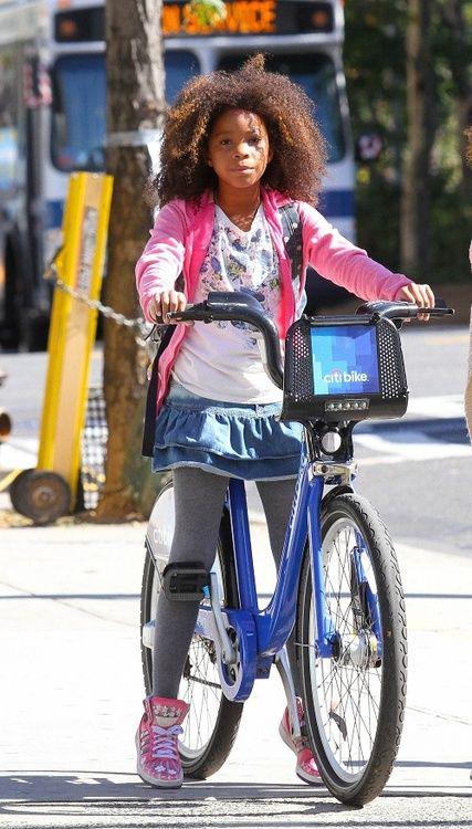 Quvenzhane Wallis was spotted riding her bike on set while shooting the remake o...: 