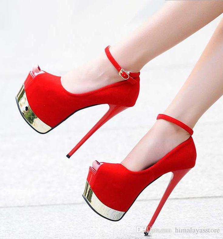 Sexy Red Bottom Ultra High Heels Synthetic Suede Ankle Strap: high heels,  High-Heeled Shoe,  Court shoe,  Stiletto heel,  High Heel Ideas,  Best Stilettos Ideas,  Peep-Toe Shoe,  Platform shoe  