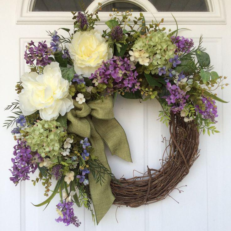 Grapevine wreath with hydrangeas: Christmas Day,  Christmas decoration,  Bridal shower,  Flower Bouquet,  Floral design,  Spring Wreaths,  Wreath ideas  