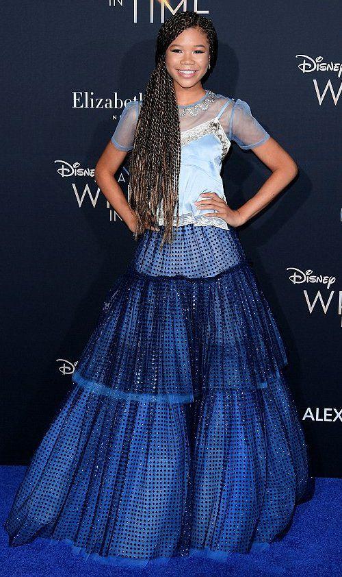 Storm Reid in Coach attends the L.A. premiere of Disney's 