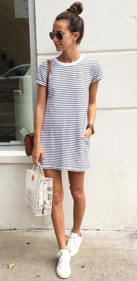 T shirt dress, Bun hairstyle with Casual Outfits, Tea Dress on Stylevore
