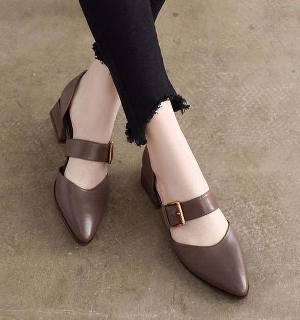 Summer Leather Mid Heels Coffee Sandals: High-Heeled Shoe,  Ballet flat,  High Heel Ideas,  Best Stilettos Ideas,  Peep-Toe Shoe,  Girls Sandals  