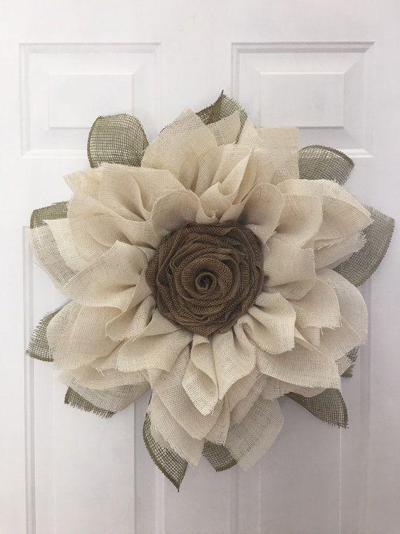 Burlap wreath like sunflower: Christmas Day,  Flower Bouquet,  Hessian fabric,  Sunflower wreaths,  Burlap wreath  