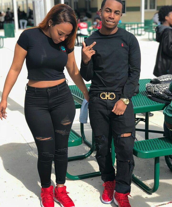 Black couple goals matching outfits