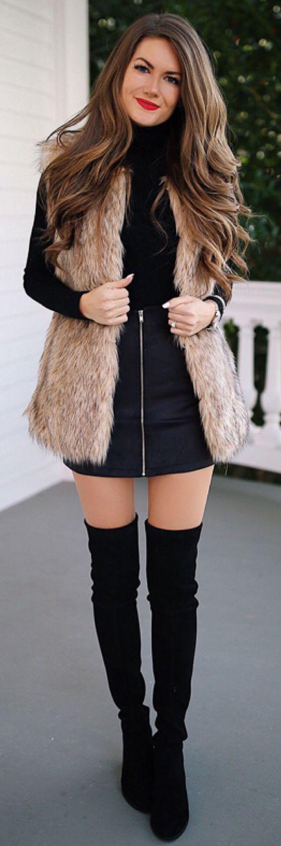 Fall Style: Faux fur vest & Over The Knee Boots! - FASHION HOTBOX