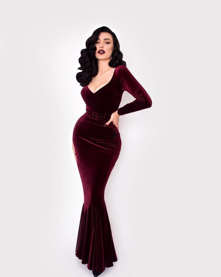 Velvet Evening Dress. Evening gown, Formal wear: party outfits,  Cocktail Dresses,  Night dresses,  Gothic fashion,  Goth dress outfits,  burgundy gown,  Velvet Outfits,  Evening gown  