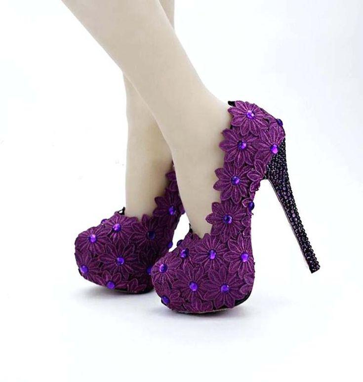 Heel Wedge Shoes. purple stiletto high heels lace flower