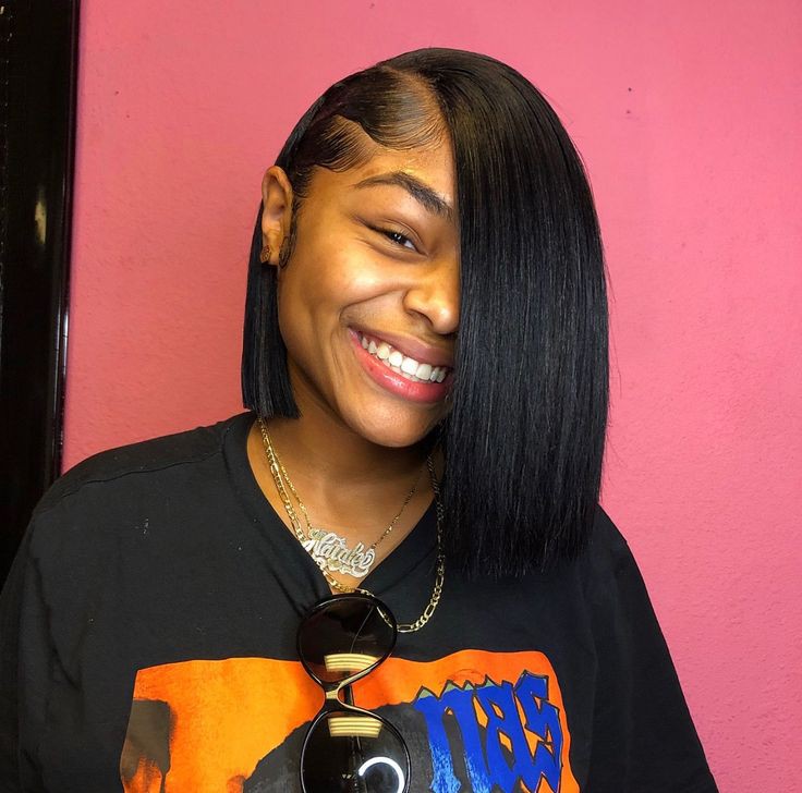 Deep side part blunt cut bob