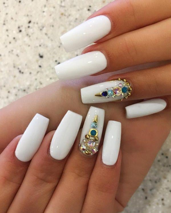 White coffin nails: Nail Polish,  Nail salon,  Pretty Nails  