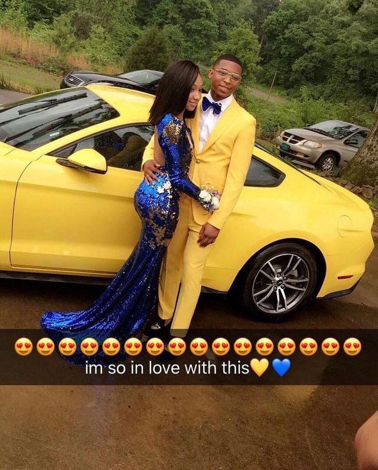 yellow and navy blue prom