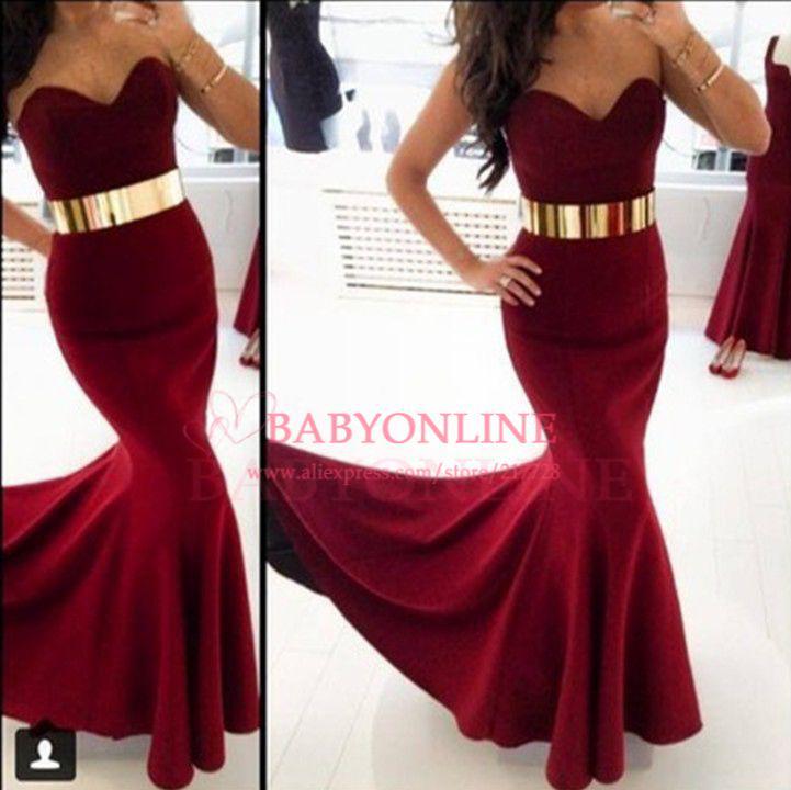 New Fashion Women Special Occasion Dresses Burgundy Satin Long Mermaid Prom: 