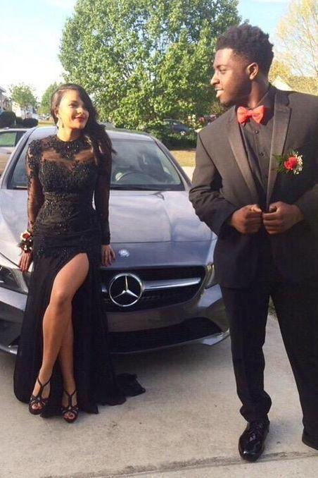They're looking gorgeous in lace and sharp in their suits!: party outfits,  Black Couple Homecoming Dresses  