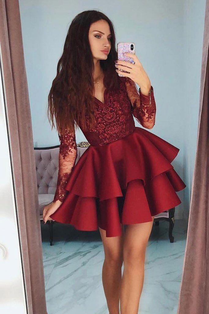 Burgundy Prom Dress, Party Outfit Formal wear, Bridesmaid dress: Cocktail Dresses,  Evening gown,  Prom Dresses,  Cute Party Dresses,  Dating Outfits,  Crochet Dress,  Sleeves Short  