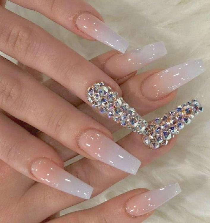 Clear Acrylic Nails With Rhinestones On Stylevore