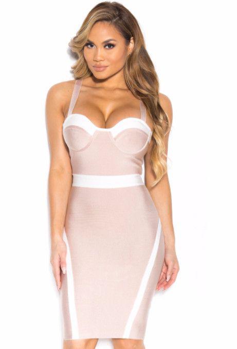 Dress, WHITE, L, Bodycon dress, michelle mason: Strapless dress,  party outfits  