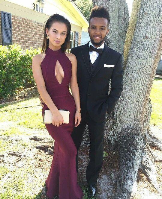 Homecoming Dresses For Black Couples: Backless dress,  Prom couples,  winter outfits,  Black Couple Homecoming Dresses  