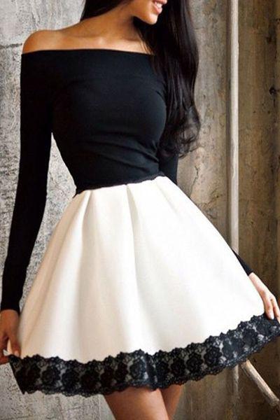 Black and white dresses, Boat neck, Evening gown: 