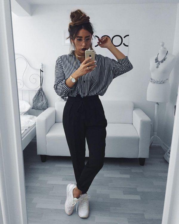 High waisted trousers on Stylevore