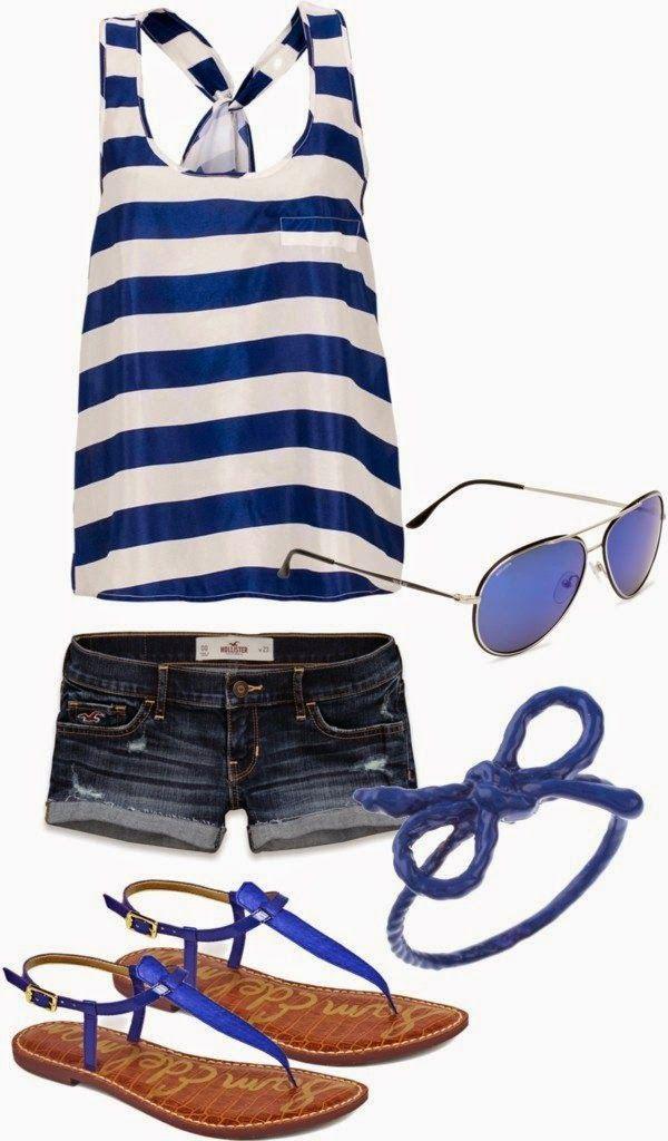 Navy and white striped tank top: Sleeveless shirt,  Clothing Accessories,  Capri pants,  Polyvore Outfits Summer  