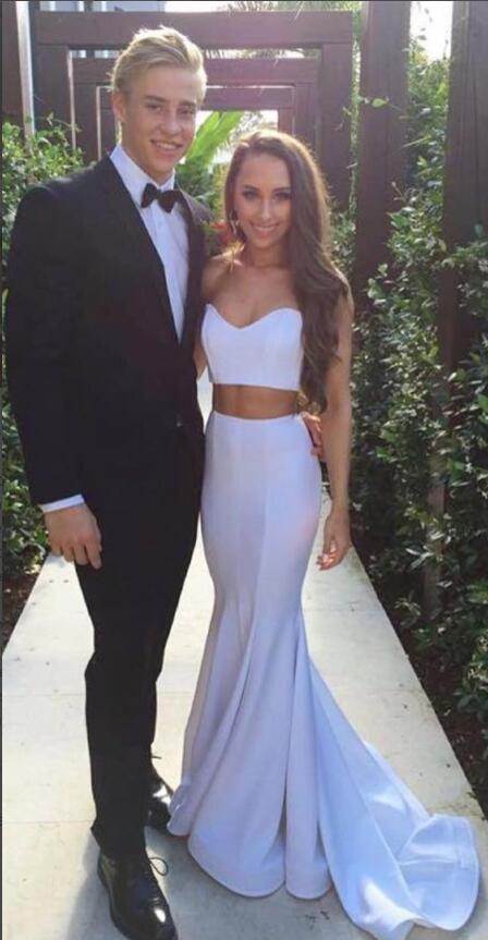 Two Piece Strapless, Homecoming Outfits #Couple Strapless dress, Formal wear: Wedding dress,  Ball gown,  Prom Dresses,  party outfits  