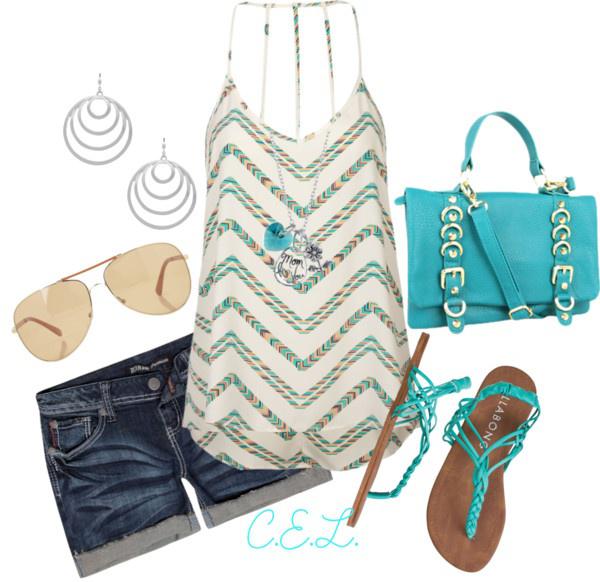 Cream zigzag patterned tank top: Polyvore Outfits Summer  