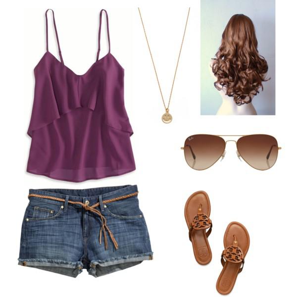 Maroon Top and Blue Shorts, Polyvore Summer Outfit Ideas: 
