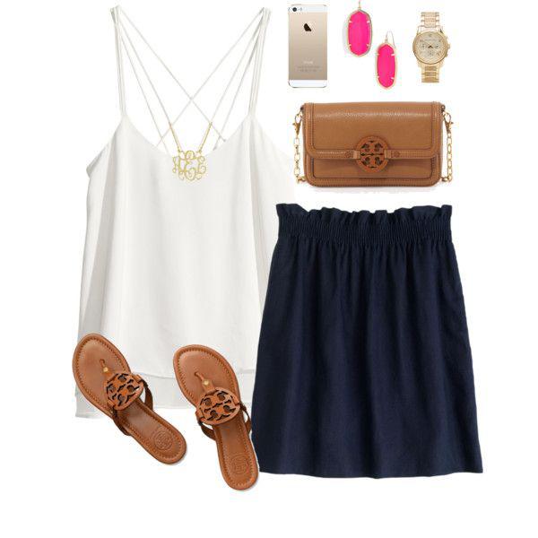 Simple Flared Skirt and White Tee | Summer Outfit Ideas from Polyvore: 