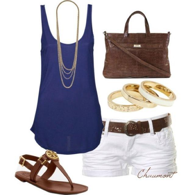 Royal blue tank top paired with white shorts: Slim-Fit Pants,  Infant clothing,  Polyvore Outfits Summer  