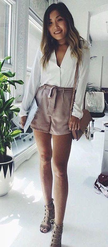 #summer #outfits white long-sleeved shirt. style: summer outfits,  Romper suit  