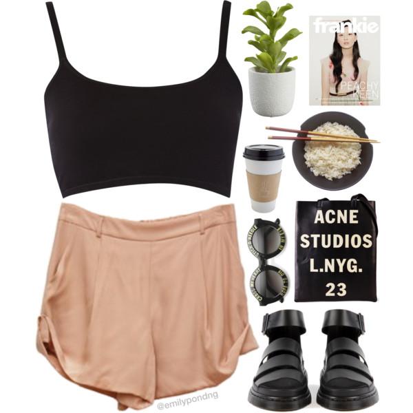 Polyvore tops for summer, strap black crop top: Polyvore Outfits 2019  