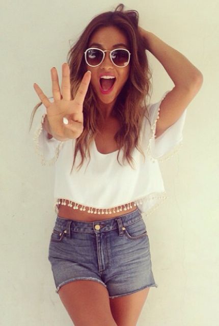 Cute Summer Outfits Tumblr Shorts: Casual Summer Outfit,  Crop top,  Ashley Benson,  Shay Mitchell,  Emily Fields,  Denim Shorts,  Jeans Short  