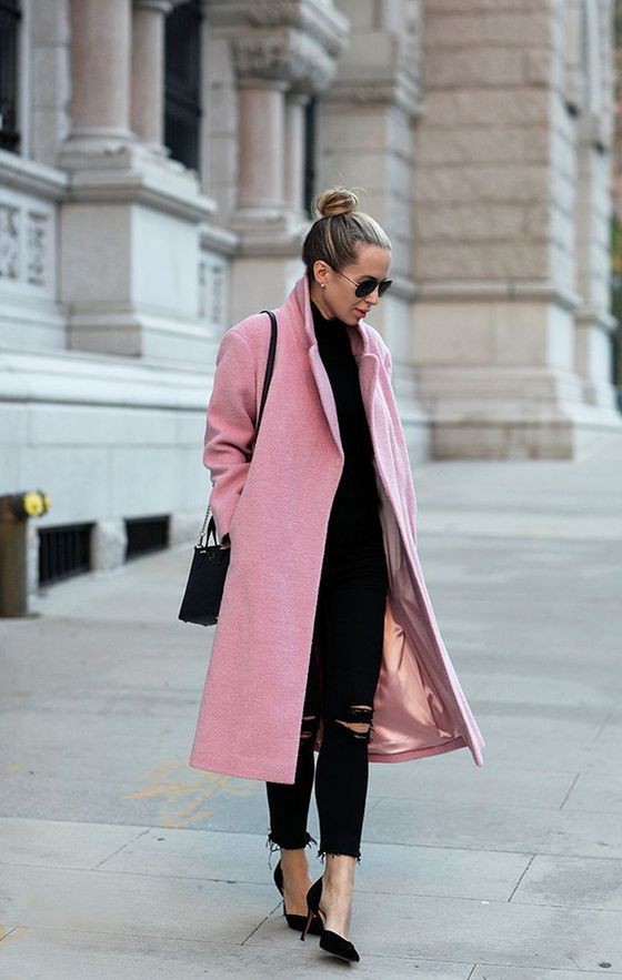 Outfit with pink coat on Stylevore