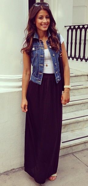 Denim jacket with long skirt: Jean jacket,  Maxi dress,  Denim jacket,  Denim Jacket with Crop Top  