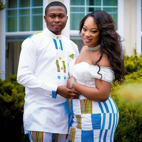 Modern african attires for couples: Wedding dress,  Couple costume,  Kente cloth,  Matching African Outfits  