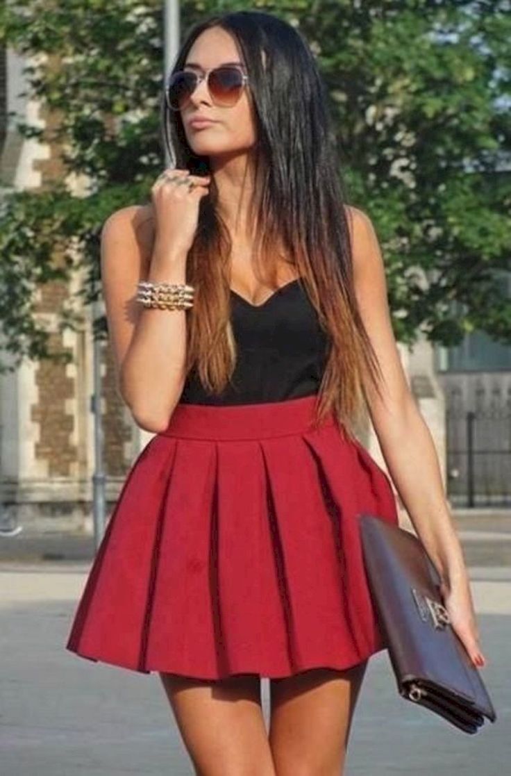 Red skater skirt outfits: shirts,  Skater Skirt,  Skirt Outfits  