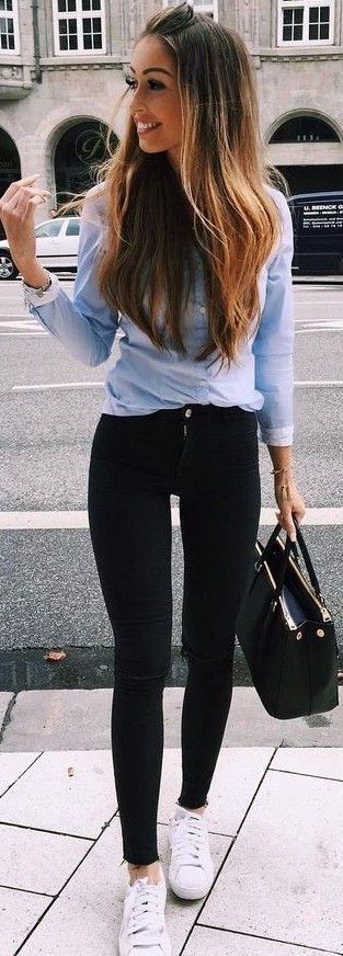 White sneakers outfits: Black Jeans Outfit  