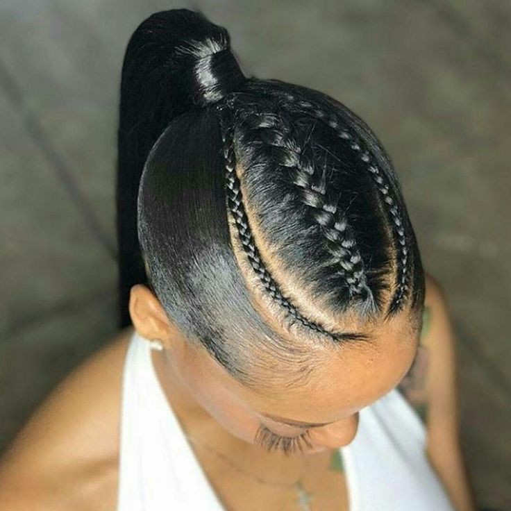 Weave sleek ponytail with braids on Stylevore