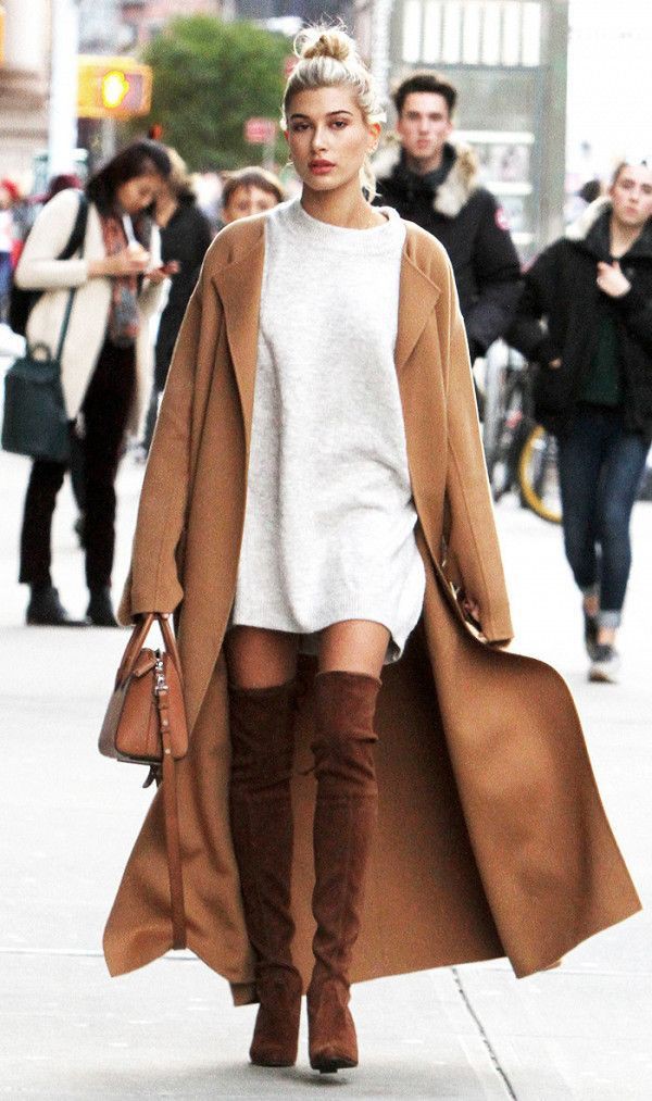 tan suede knee high boots outfit