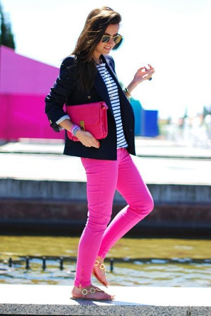 How To Wear Pink Jeans For Women: winter outfits, Slim-Fit Pants, Pink Jeans 