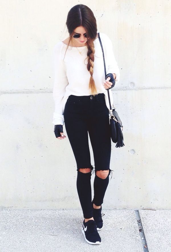 Cute Casual Outfit To Wear In College: Nike Roshe,  College Outfit Ideas  