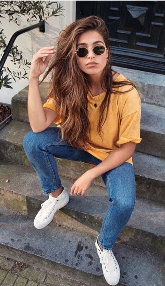 Chic Ways To Wear Yellow Top & Jeans Outfits: Grunge fashion,  Yellow Outfits Girls,  yellow top  