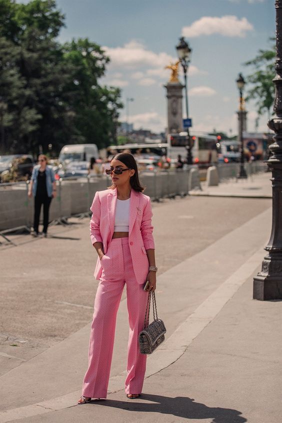 Pink High Waist Trousers: Fashion week,  Pink Pant,  Vogue Australia,  pink blazer  