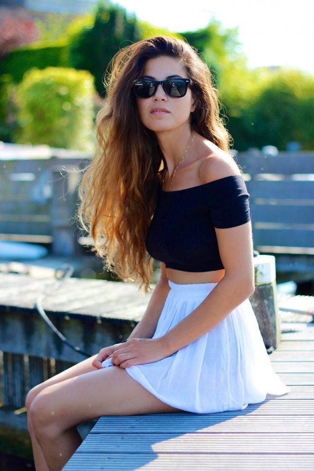 Girl in mini skirt crop on