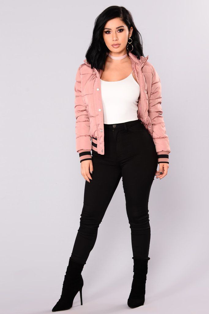 Fashion model, Fashion Nova, Casual wear: Fashion Nova,  Down jacket,  Pink Dresses  