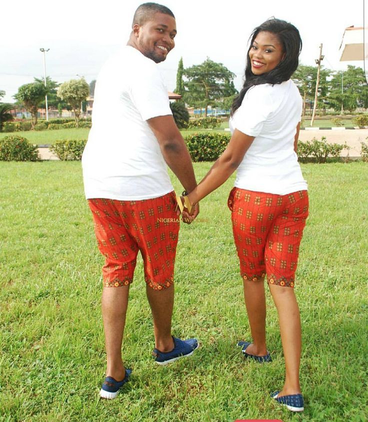 Ankara shorts for couples: Wedding dress,  Matching African Outfits  