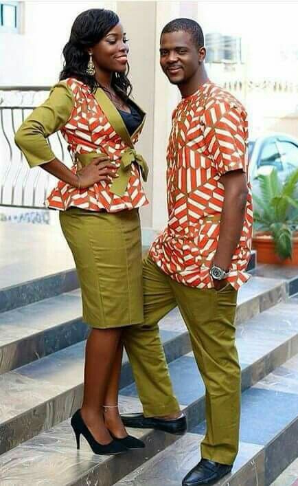 Couples african attire: Aso ebi,  Kente cloth,  Hairstyle Ideas,  Matching African Outfits  