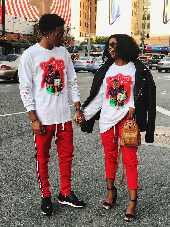 White T-shirt With Red Pant Cool Matching Outfits For Couples!: Casual Outfits,  Couple Matching Outfit  